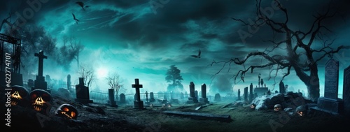 Halloween wallpaper with cemetery at night