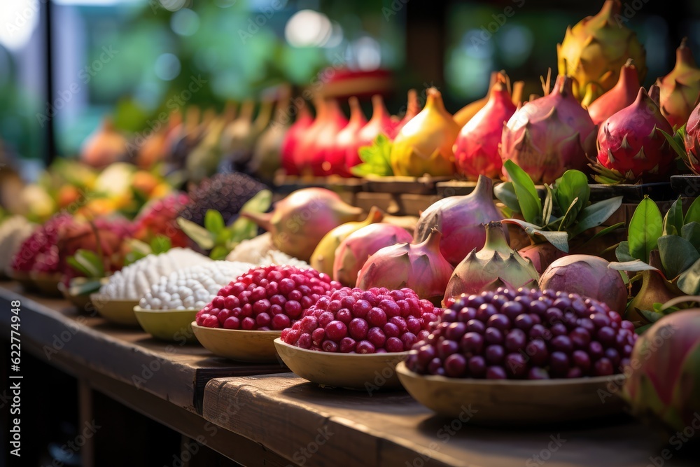 Exotic Fruits Display in a Local Market - Gastronomy Travel