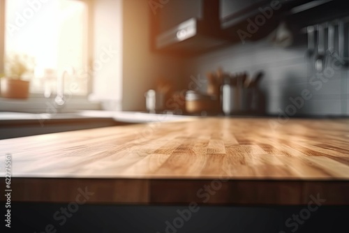 AI-generated illustration of a wooden kitchen table illuminated by sunlight