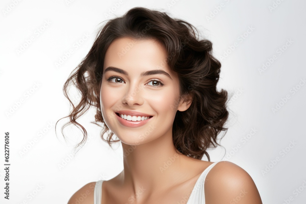 AI generated young woman smiling and looking at camera AI generated young woman smiling and looking at camera