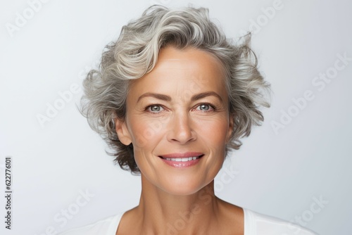 AI generated portrait of elderly woman smiling and looking at camera
