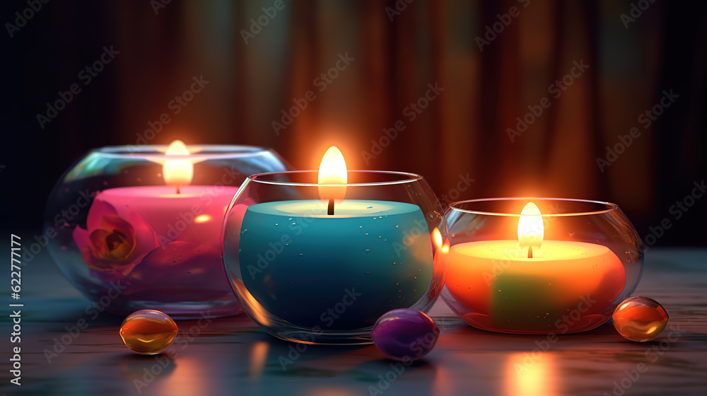 Wooden shelf with balancing stones and candles. Generative ai Wooden shelf with balancing stones and candles. Generative ai