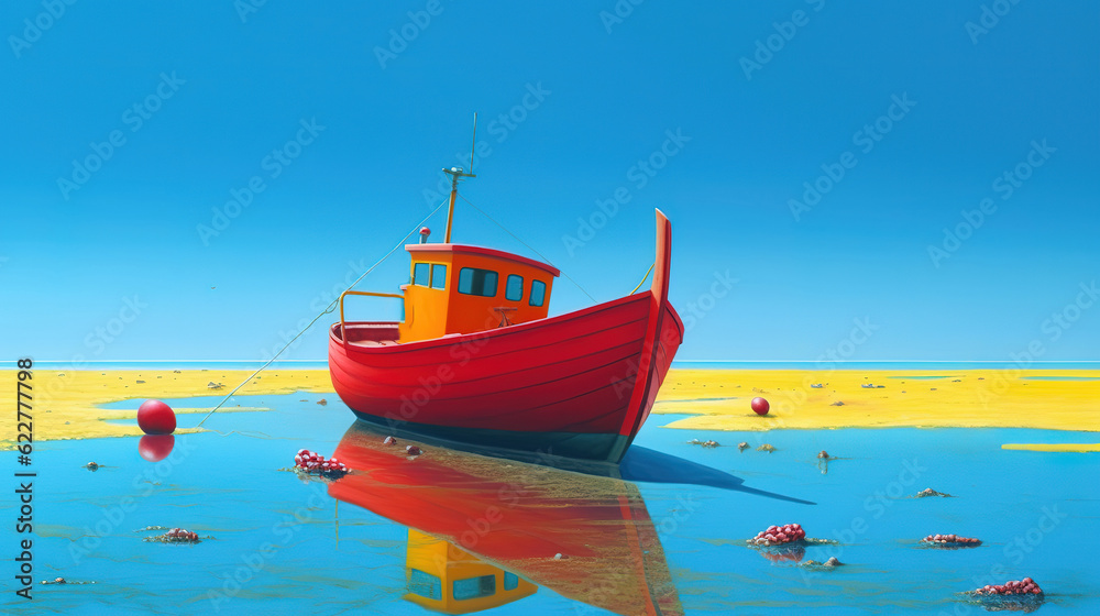 Fototapeta premium Tropical beach background in flat style. Generative ai