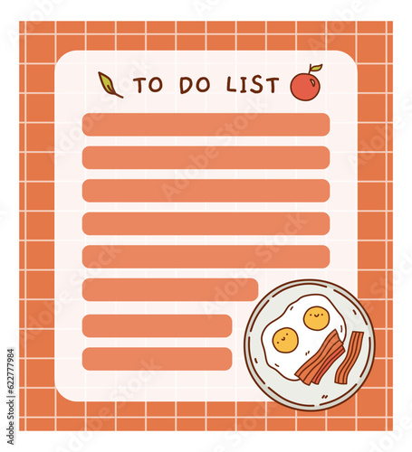 Cute to do list template with fried eggs. Kawaii and funny design of daily planner, schedule or checklist. Perfect for planning, memo, notes and self-organization. Vector hand-drawn illustration.
