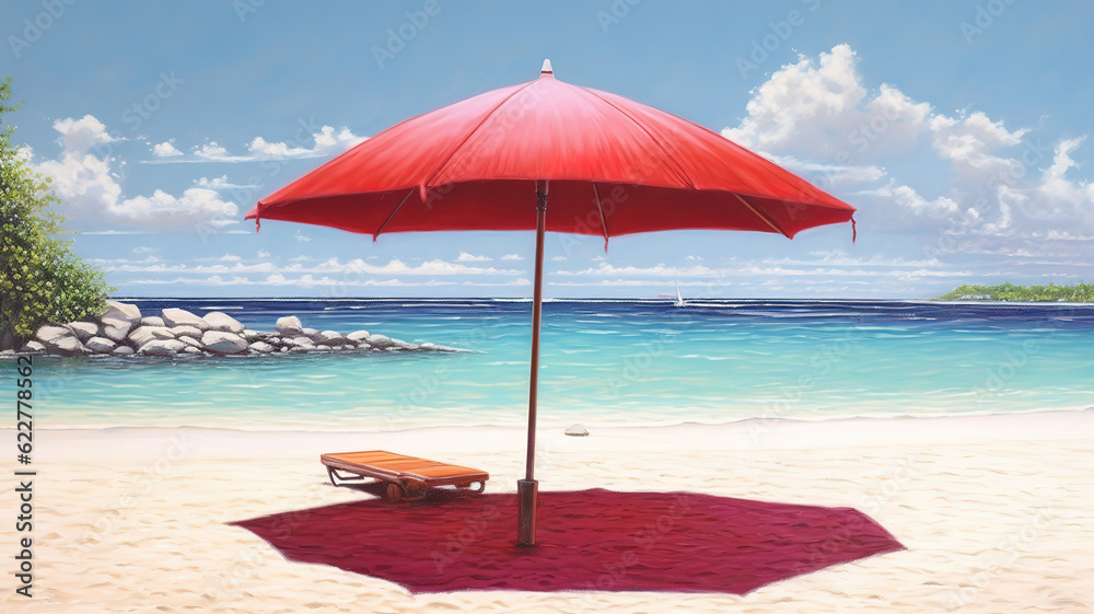 Beautiful outdoor tropical beach sea ocean with umbrella chair. Generative ai