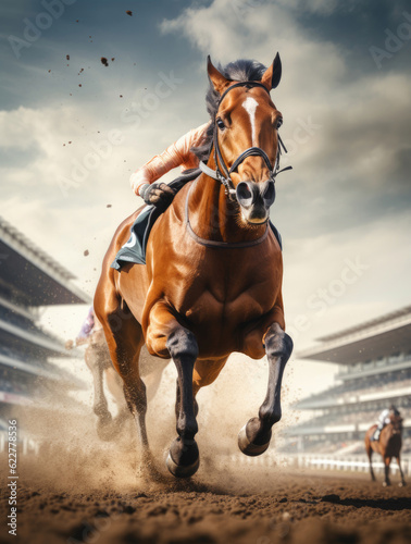A racehorse runs at racecourse © Veniamin Kraskov