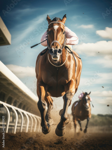 A racehorse runs at racecourse © Venka