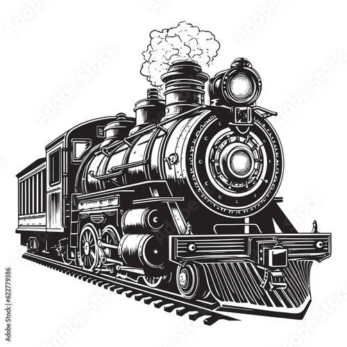 Photo Old steam locomotive on rails