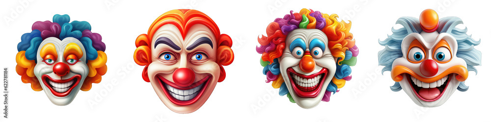 Obraz premium Clown Face clipart collection, vector, icons isolated on transparent background