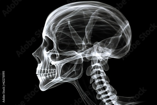 Film x-ray skull and cervical spine lateral view.