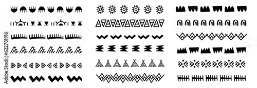 Vector Boho Doodle Borders Set. Tribal Strokes
