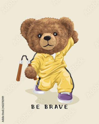 Vector illustration of nunchaku double stick teddy bear