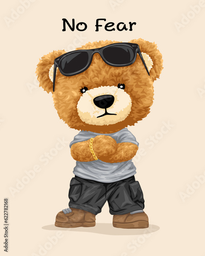 Vector illustration of hand drawn teddy bear with sunglasses crossing arms © Bhonard21