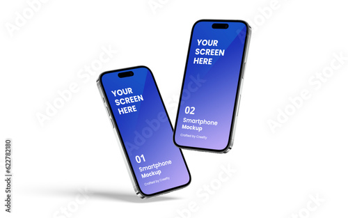 Smartphone Mockup Silver | Fully Editable File, Replaceable Screen, Separated Shadow and Background
