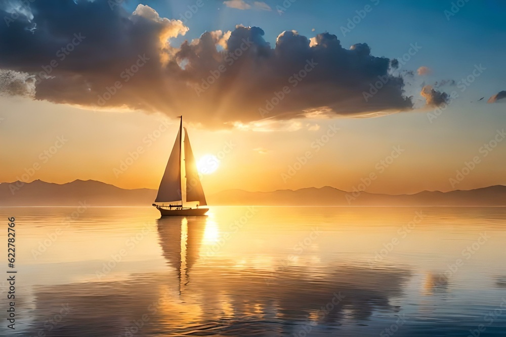 sailing boat at sunset generated by AI tool