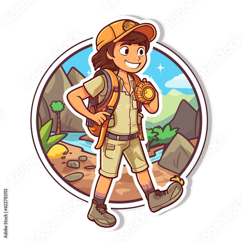 Online navigation, GPS and compass navigation. Adventure Geocaching treasure hunt in nature. Cartoon vector illustration.