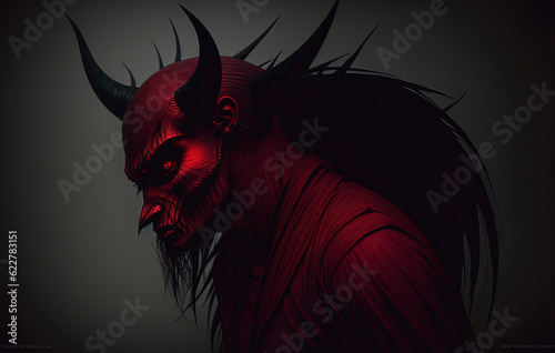 Portrait of a terrible devil with horns. Halloween. A sinister demon. Generative AI