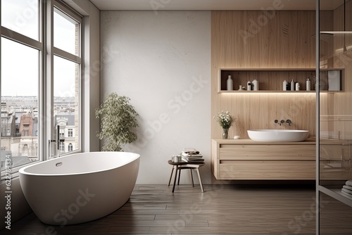 Modern bathroom interior design illustration  Scandinavian design  by Generative AI