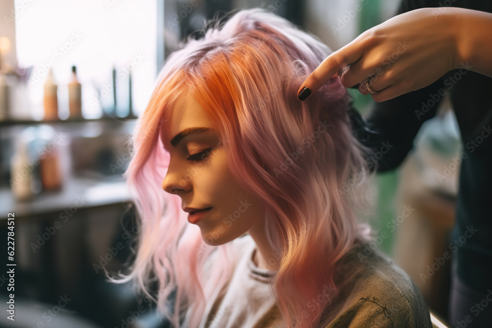 Fototapeta premium Woman making hairstyle in beauty salon.