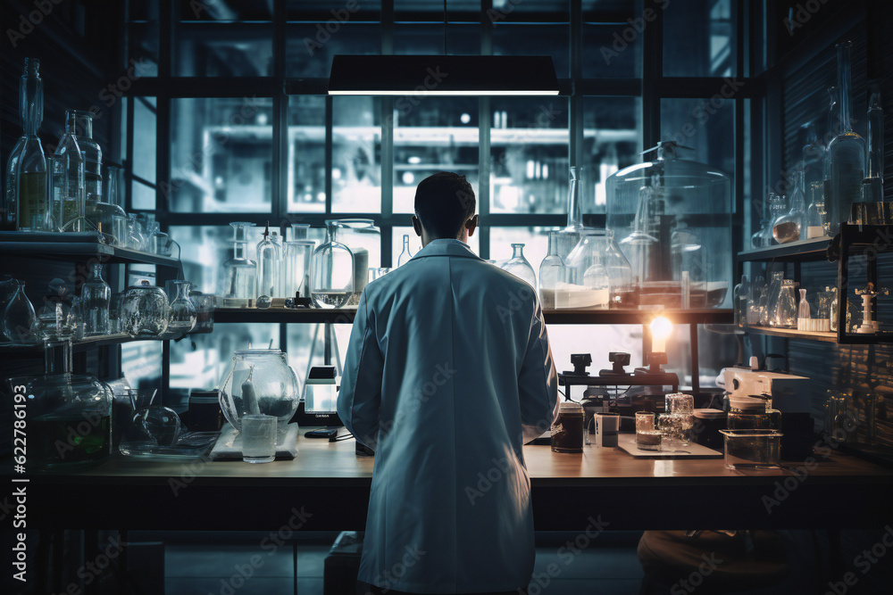 A male scientist conducting experiments in a laboratory. Generative AI