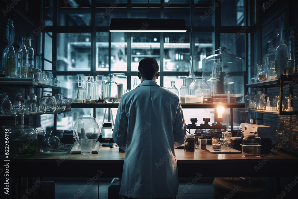 A male scientist conducting experiments in a laboratory. Generative AI A male scientist conducting experiments in a laboratory. Generative AI