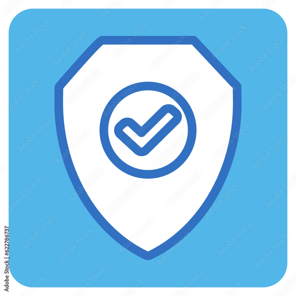 shield check mark flat icon in blue square. shield check mark flat icon in blue square.