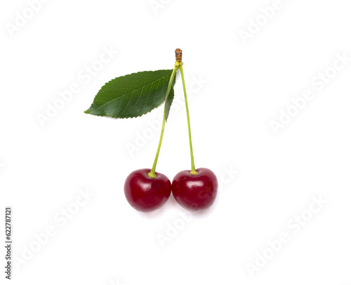 Fresh cherry isolated on white   top view