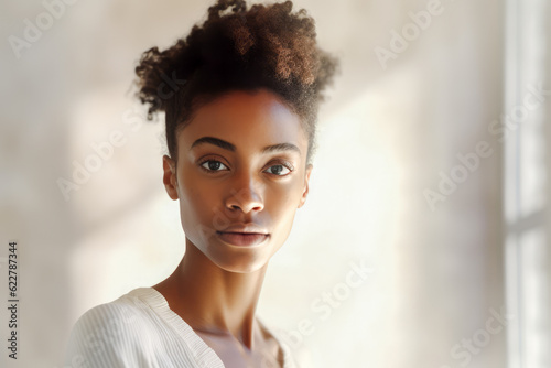 Close up portrait of an African american woman. Generative AI. photo