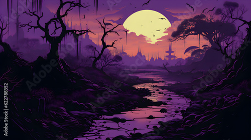 Landscape Halloween Night Background With Full Moon | Desktop Background 