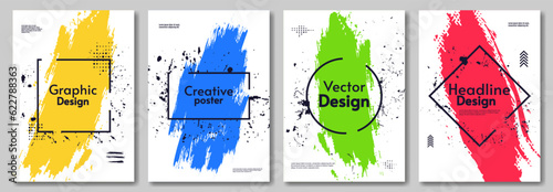 Painted poster. Vector illustration. Set of banners. Brush and scratches paint. Design for poster, banner, cover. 