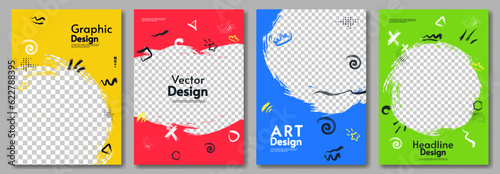Set of vector posters. Paint brush and splash. Vector illustration. Overlay texture. Colorful illustration. Design for poster, banner, background, cover. 