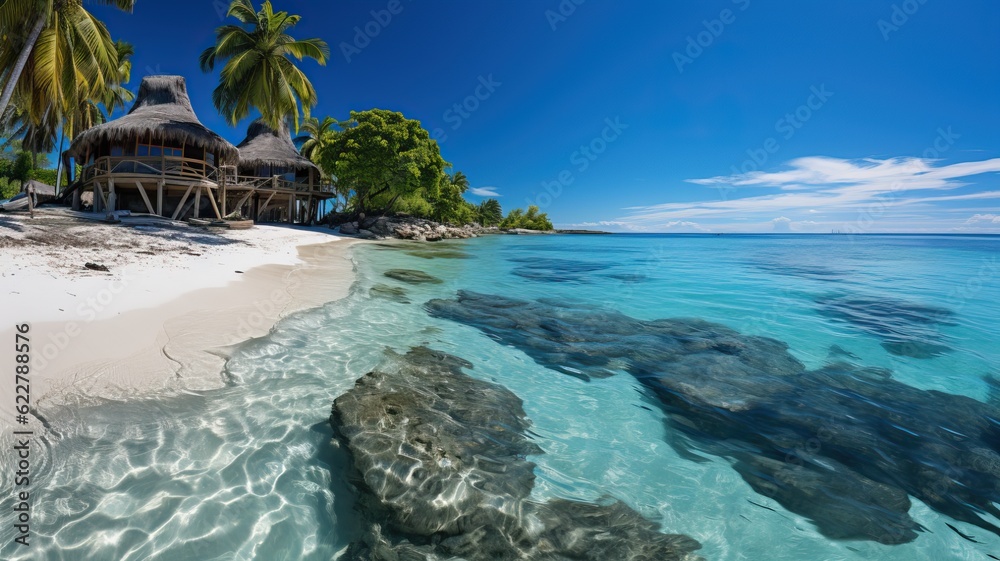 Fototapeta premium Dream holidays in a tropical beach paradise, generative ai