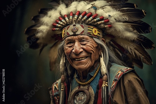 Native American. Portrait of Indian old man.