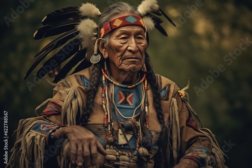 Native American. Portrait of Indian old man. photo