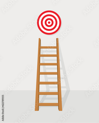 Aiming for high target mission, plan and strategy to achieve goal, business opportunity or career success journey concept, ladder to bullseye.