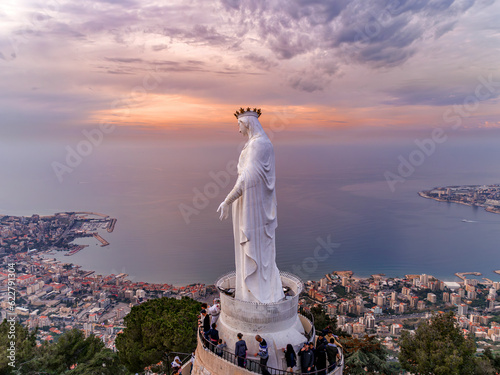 Aerial view of Our Lady of Lebanon. Jounieh, Lebanon