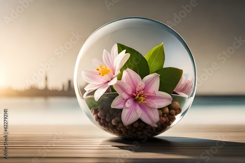 flower in the glass ball generated Ai technology