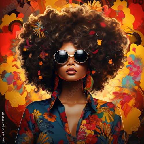black woman with deep look and afro pop art style