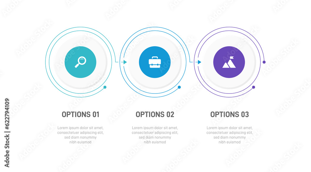 Timeline infographic with infochart. Modern presentation template with 3 spets for business process. Website template on white background for concept modern design. Horizontal layout. Timeline infographic with infochart. Modern presentation template with 3 spets for business process. Website template on white background for concept modern design. Horizontal layout.