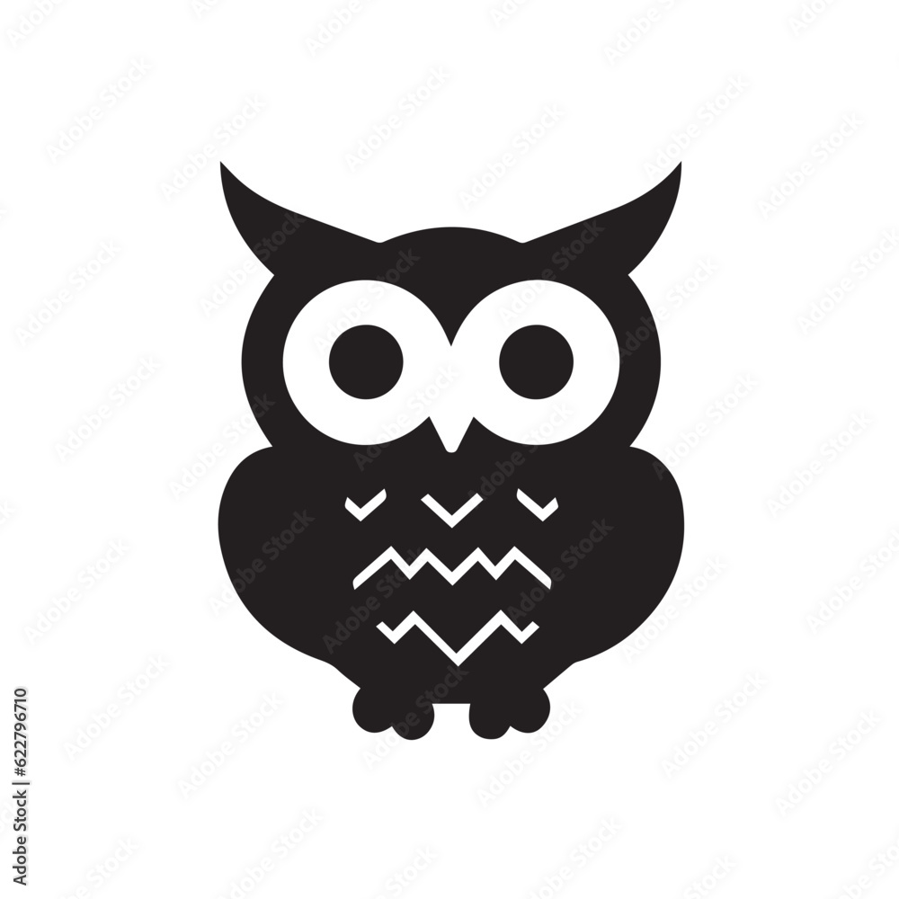 Owl - vector illustration. Icon, logo design in carton, doodle style. Black and white