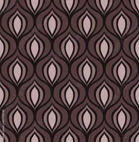 DARK BROWN VECTOR SEAMLESS BACKGROUND WITH BEIGE AND BROWN ABSTRACT ART DECO FIGURES