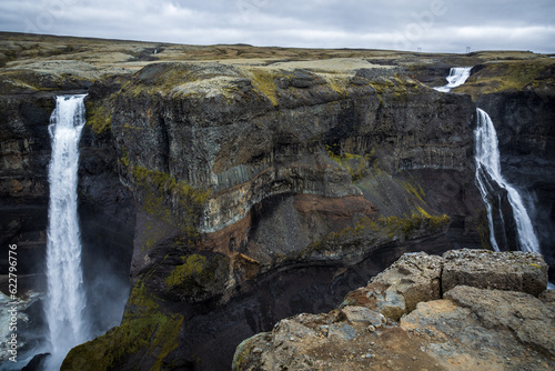 Famous Haifoss waterfall in southern Iceland.