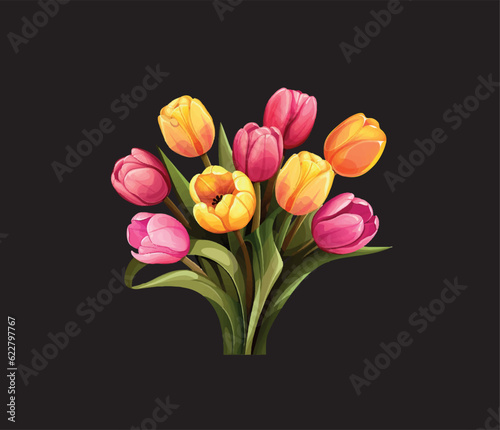 Vector illustration of yellow and pink poppies on a dark background