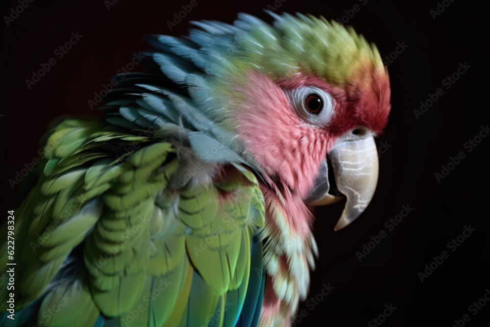 Fototapeta premium A green with pink parrot