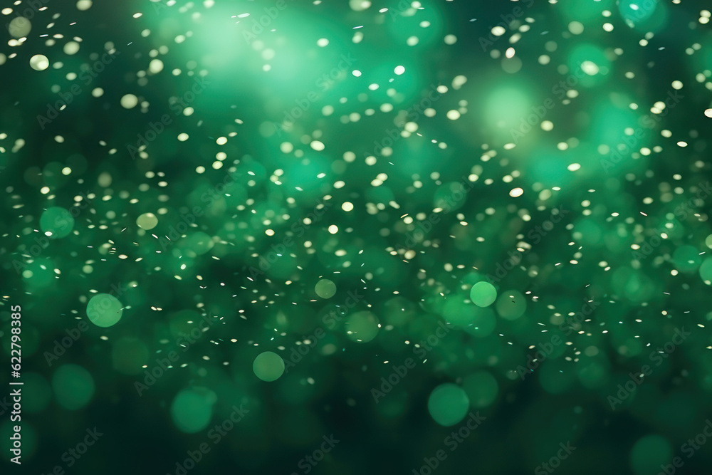 Abstract green background with bokeh and sparkles. AI generative.
