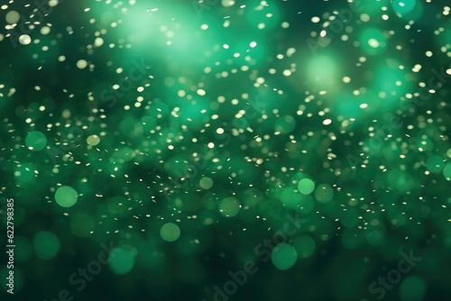 Abstract green background with bokeh and sparkles. AI generative.