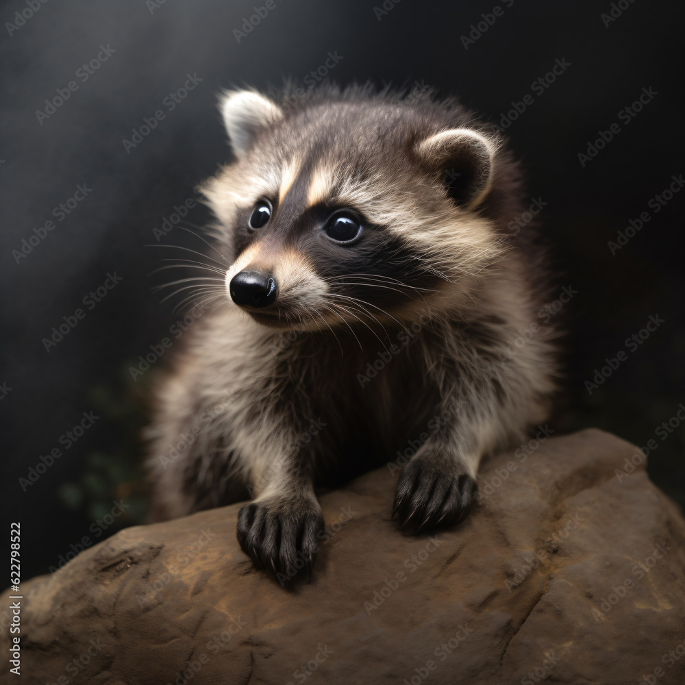 A cute raccoon perched on a rock Generative Ai