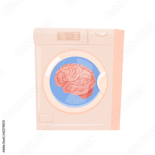 Brain washing image in cartoon style. Editable vector illustration