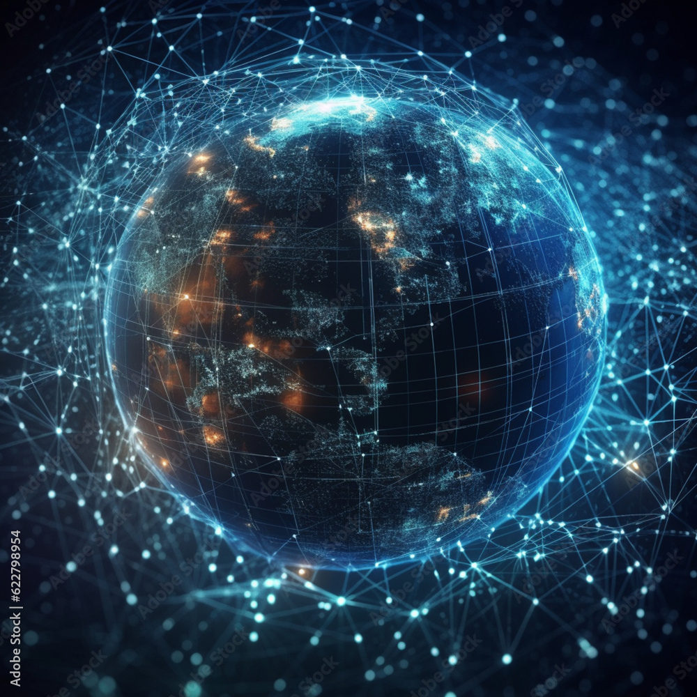 Obraz premium Global business network, digital technology, data exchange concept. Business Intelligence and cloud computing, digital marketing, data processing and blockchain technology