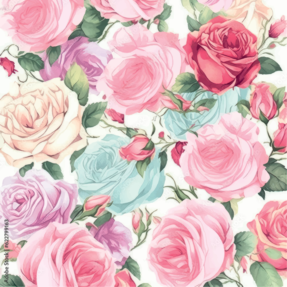 Floral pattern vector illustration. Roses pattern for printing on fabric, paper. Roses ornament. Rose pattern print.